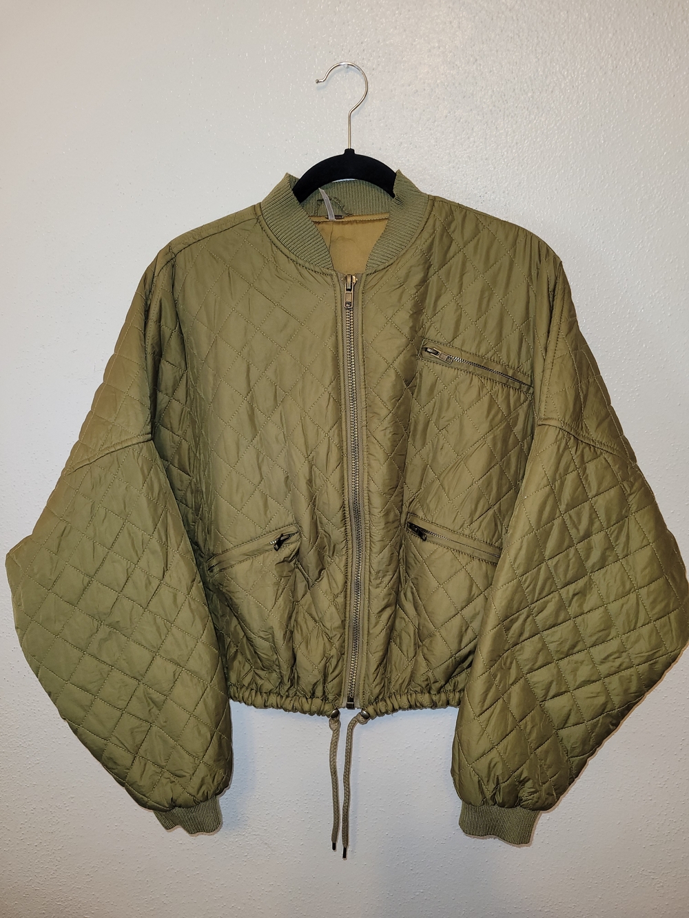 Free People Easy Quilted Dolman Bomber Jacket Olive Green - Picture 1 of 10